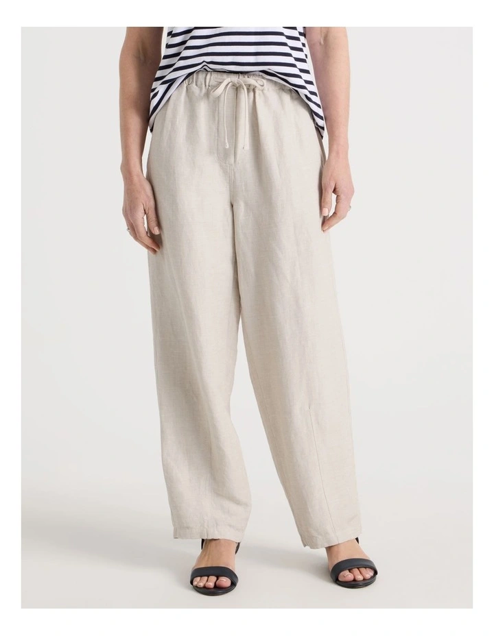 Elastic Waist Linen Blend Pant in Oatmeal image 2