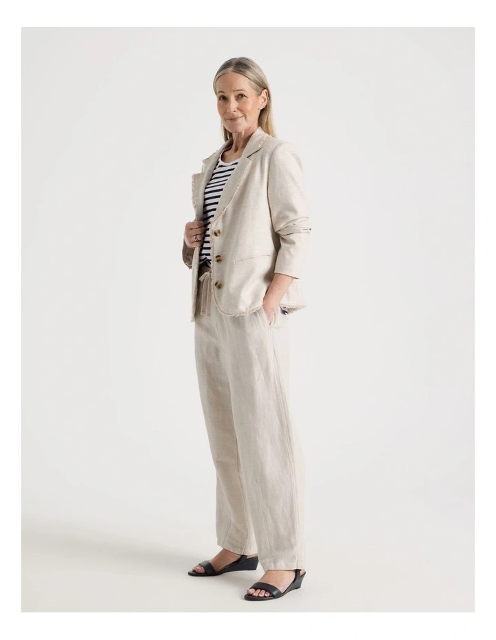 Elastic Waist Linen Blend Pant in Oatmeal image 3