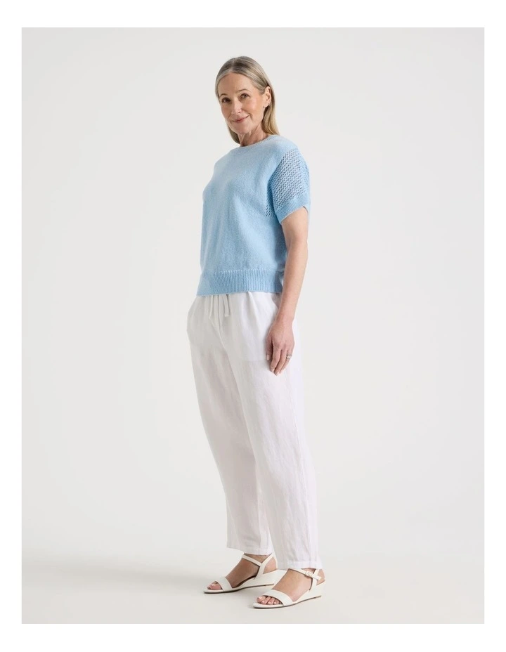Elastic Waist Linen Blend Pant in White image 1