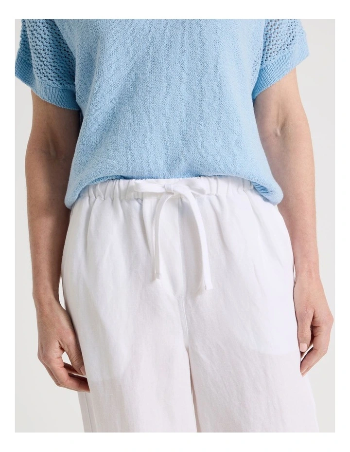 Elastic Waist Linen Blend Pant in White image 4