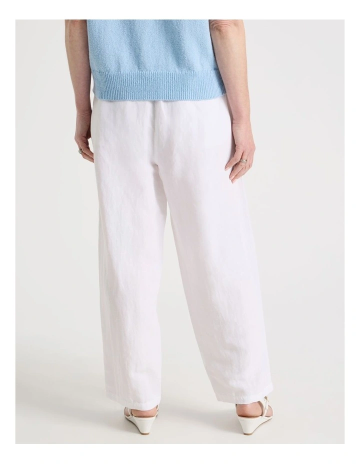Elastic Waist Linen Blend Pant in White image 5