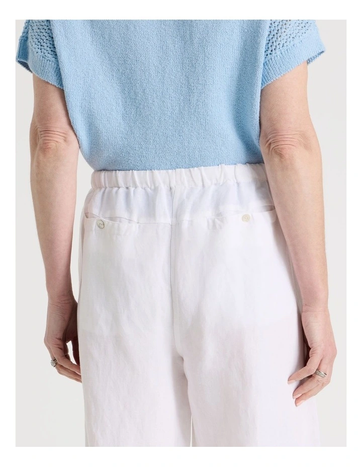 Elastic Waist Linen Blend Pant in White image 6