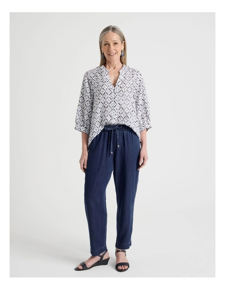 Elastic Waist Tapered Light Weight Denim Pant In Dark Wash image 1