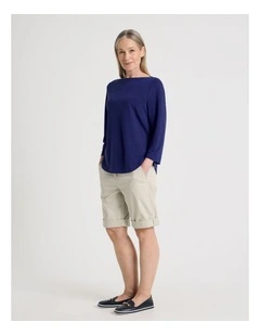 Stretch Chino Short with Rolled Cuff in Light Stone