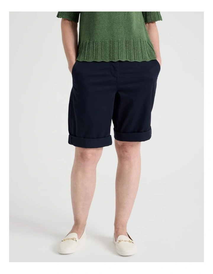 Stretch Chino Short with Rolled Cuff in Navy image 2