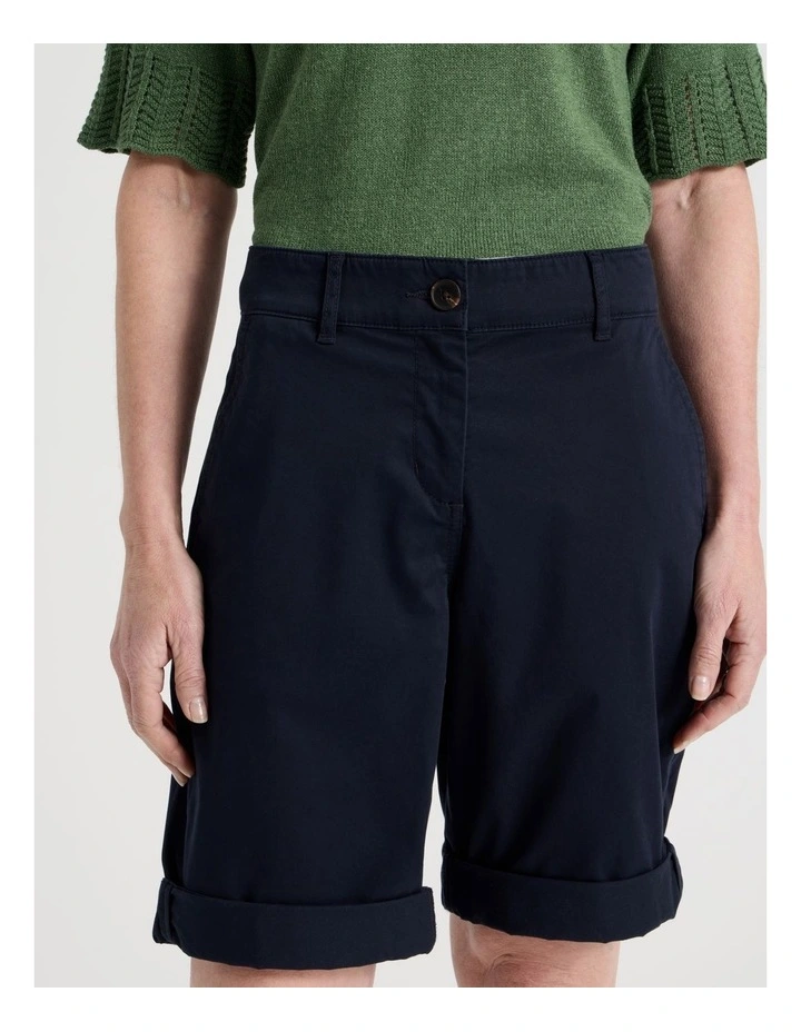 Stretch Chino Short with Rolled Cuff in Navy image 3