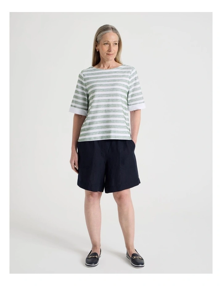 Elastic Waist Linen Blend Short with Patch Pockets in Navy image 3