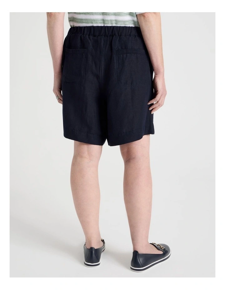 Elastic Waist Linen Blend Short with Patch Pockets in Navy image 6