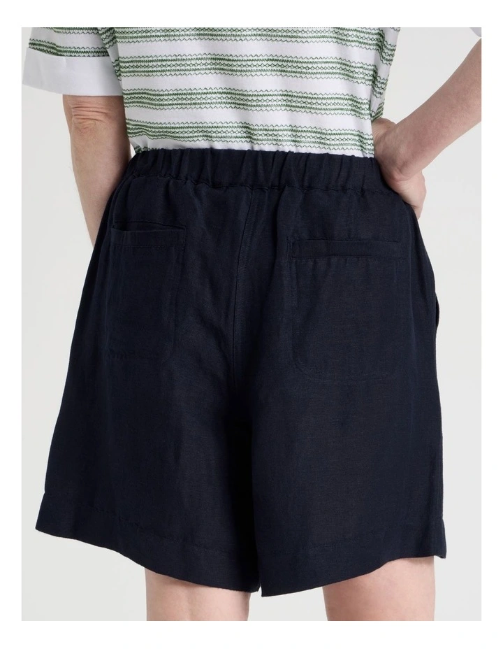 Elastic Waist Linen Blend Short with Patch Pockets in Navy image 7