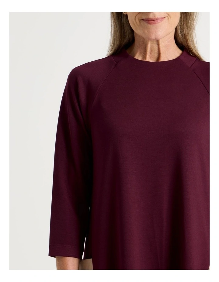 Long Sleeve Knit Dress with Contrast Pocket Tabs in Burgundy image 4