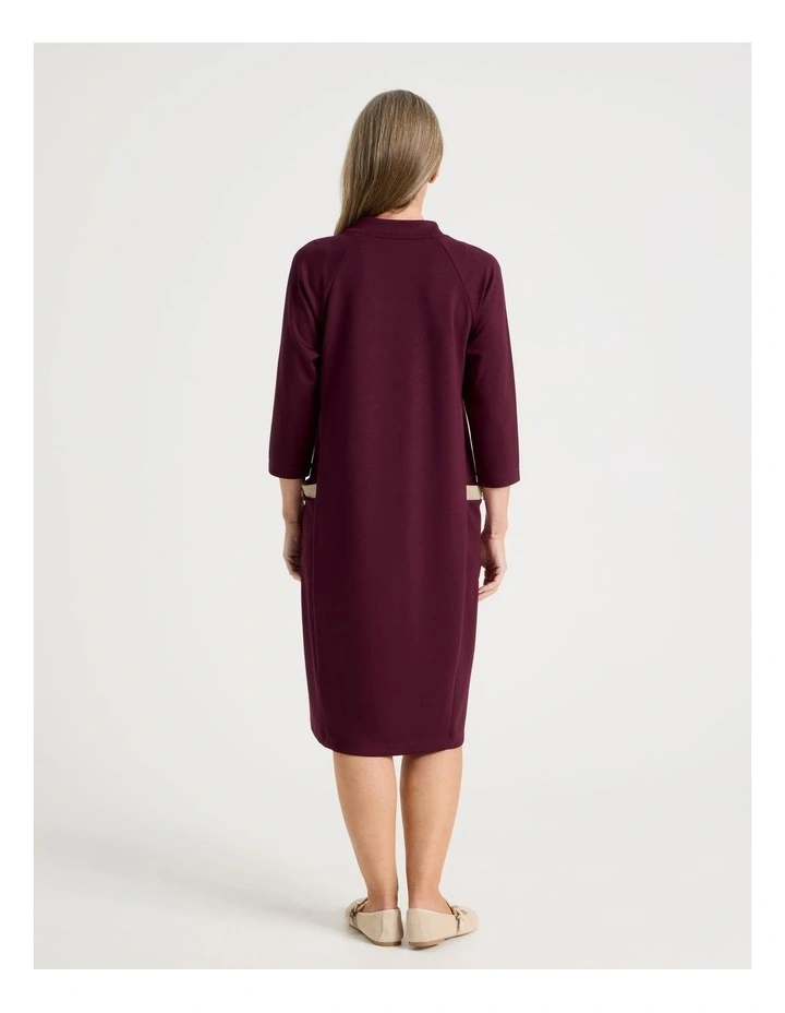 Long Sleeve Knit Dress with Contrast Pocket Tabs in Burgundy image 5