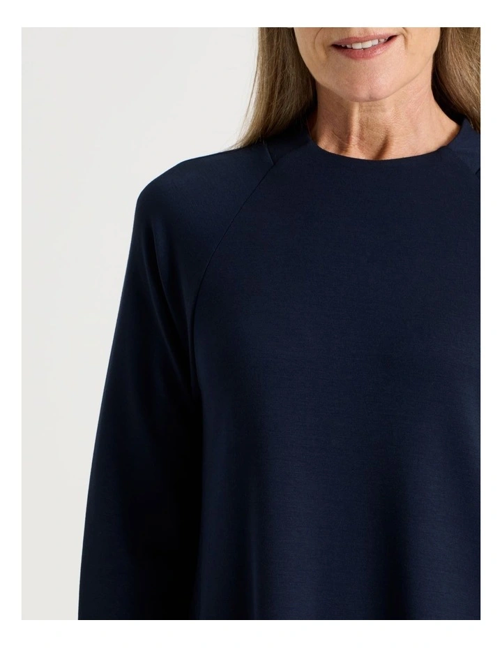 Long Sleeve Knit Dress with Contrast Pocket Tabs in Navy image 4