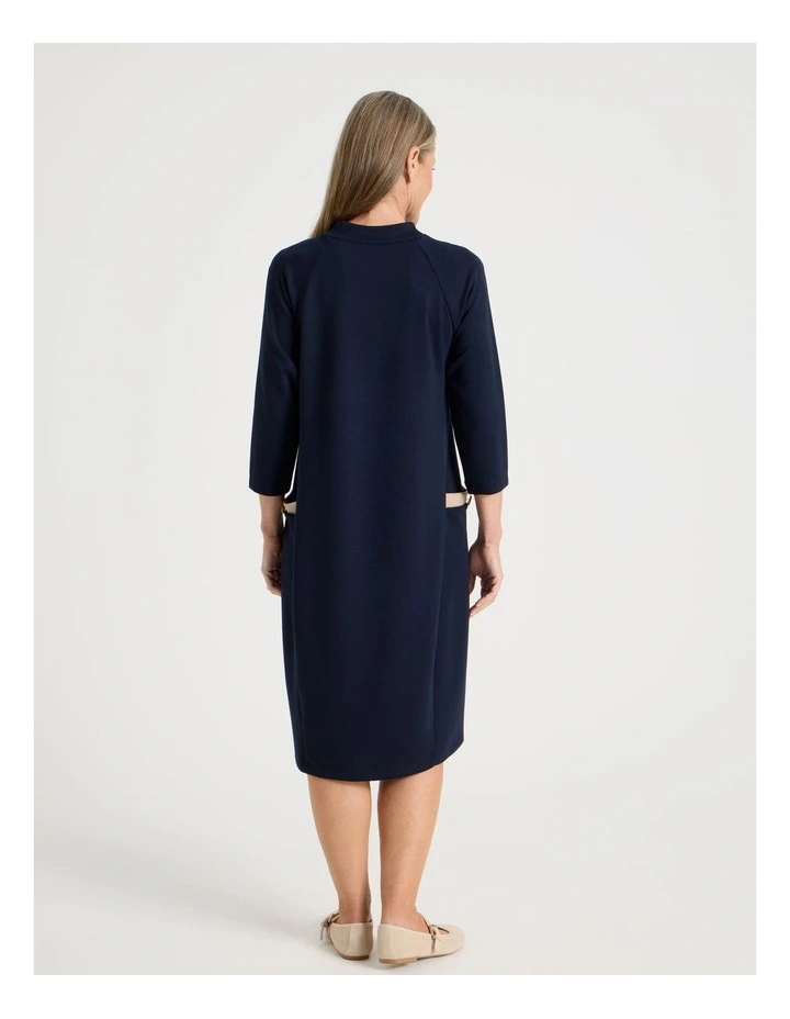 Long Sleeve Knit Dress with Contrast Pocket Tabs in Navy image 5