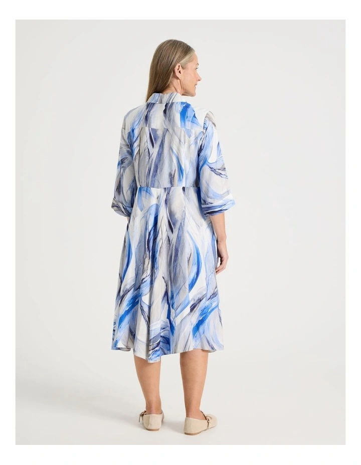 Long Sleeve Shirt Dress with Flared Skirt in Blue Ocean Print image 5