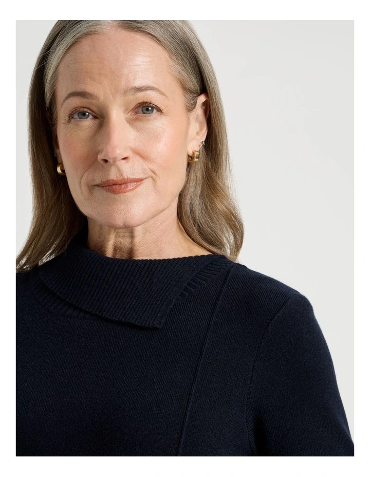 Knitted Asymmetrical Dress in Dusty Navy image 2