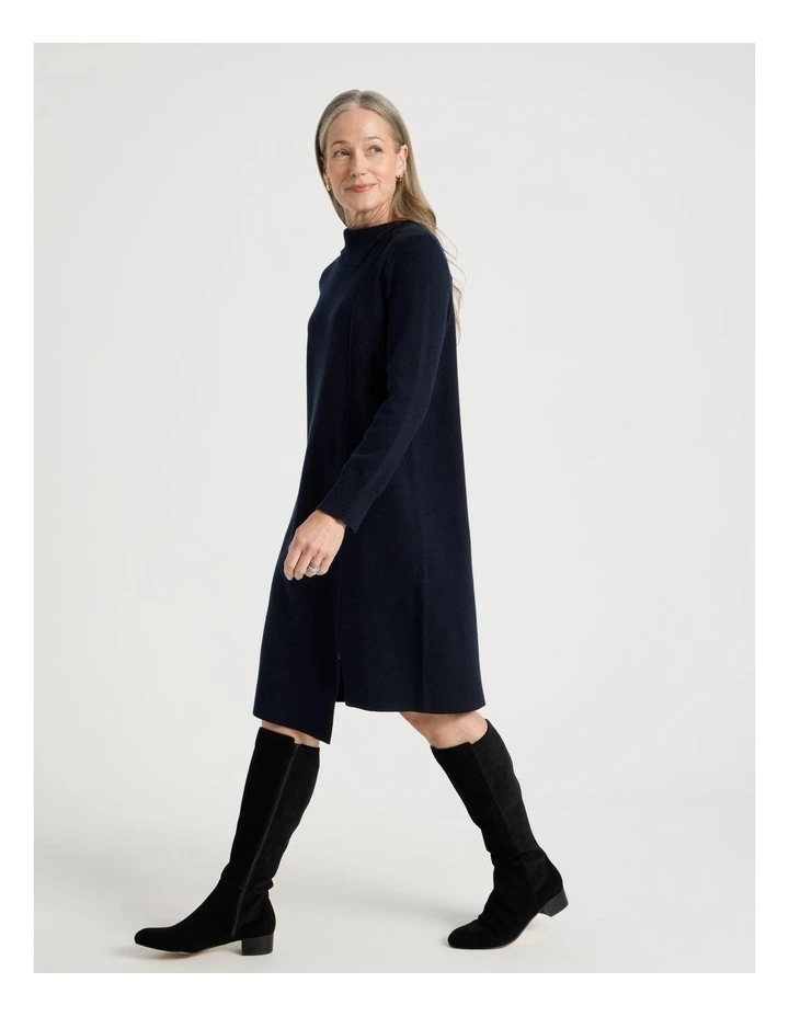 Knitted Asymmetrical Dress in Dusty Navy image 3
