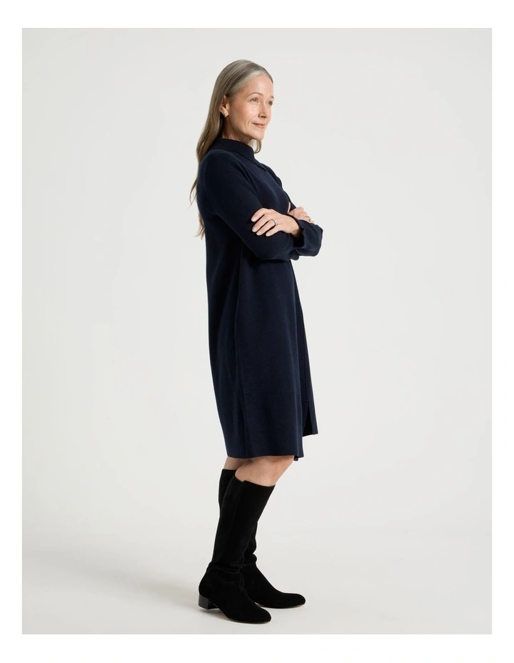 Knitted Asymmetrical Dress in Dusty Navy image 4