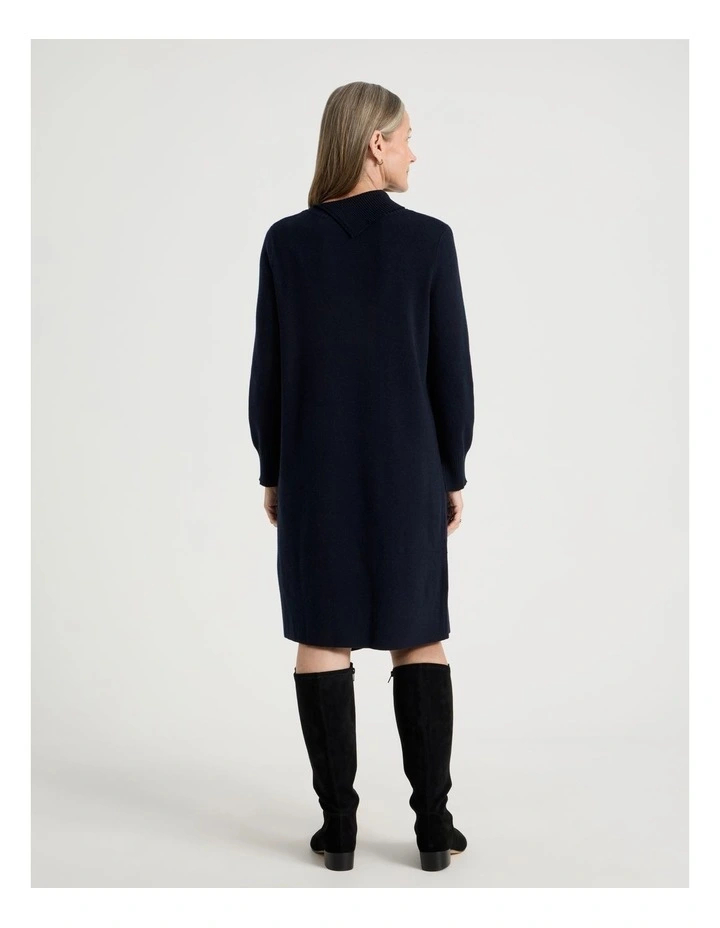 Knitted Asymmetrical Dress in Dusty Navy image 5