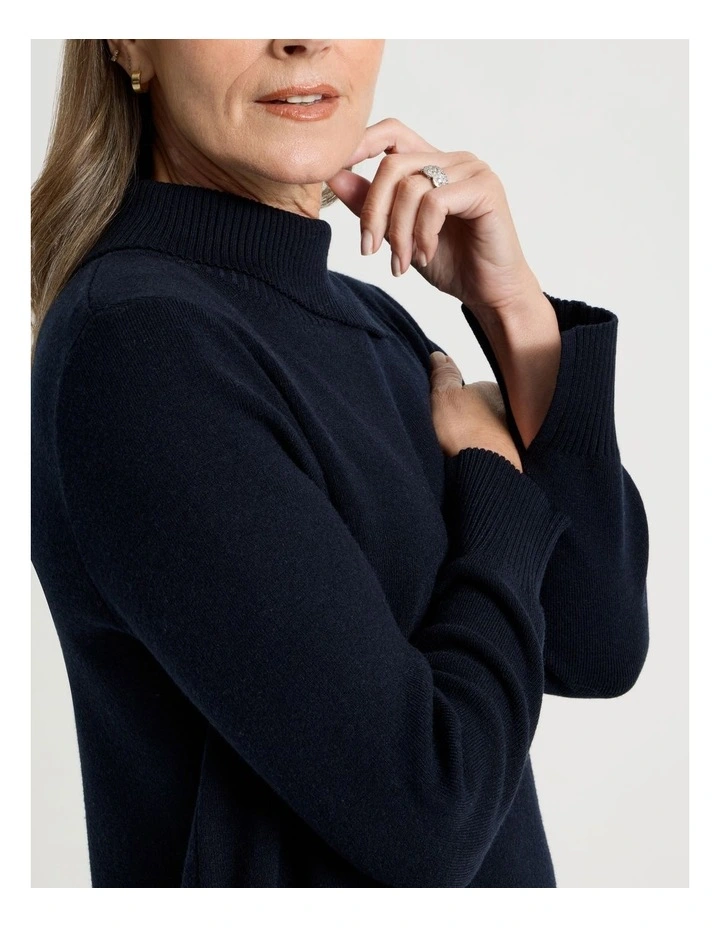 Knitted Asymmetrical Dress in Dusty Navy image 6