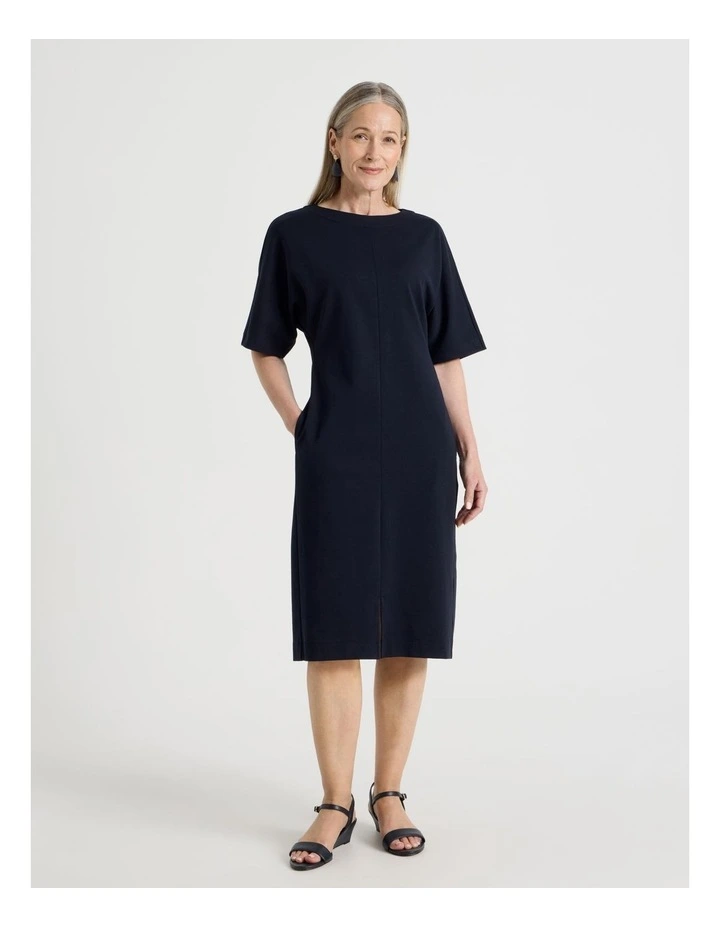 3/4 Sleeve Ponte Dress With Pockets in Navy image 1