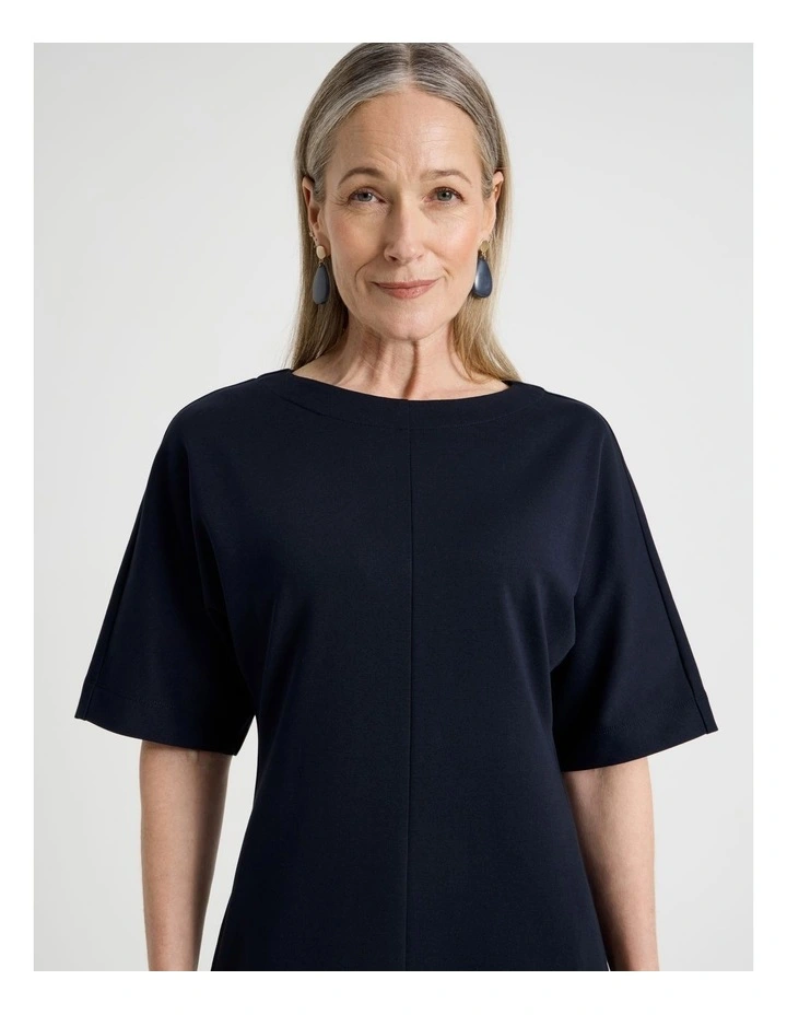 3/4 Sleeve Ponte Dress With Pockets in Navy image 2