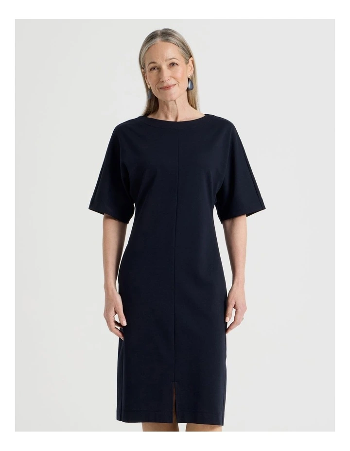 3/4 Sleeve Ponte Dress With Pockets in Navy image 3