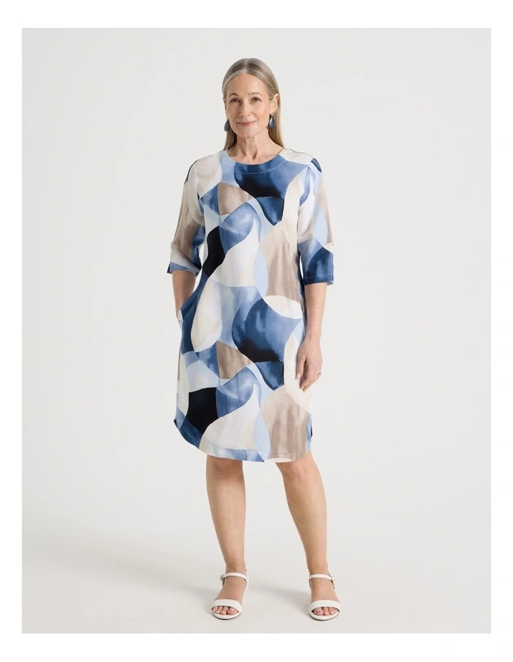 Elbow Length Split Sleeve Dress With Side Pockets in Blues image 1