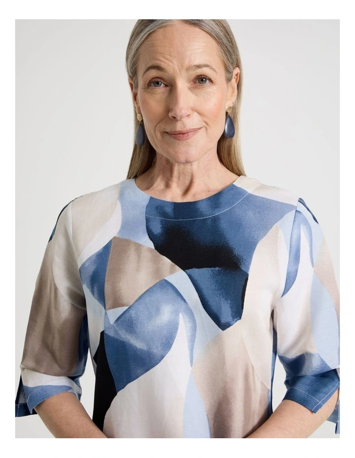 Elbow Length Split Sleeve Dress With Side Pockets in Blues image 2