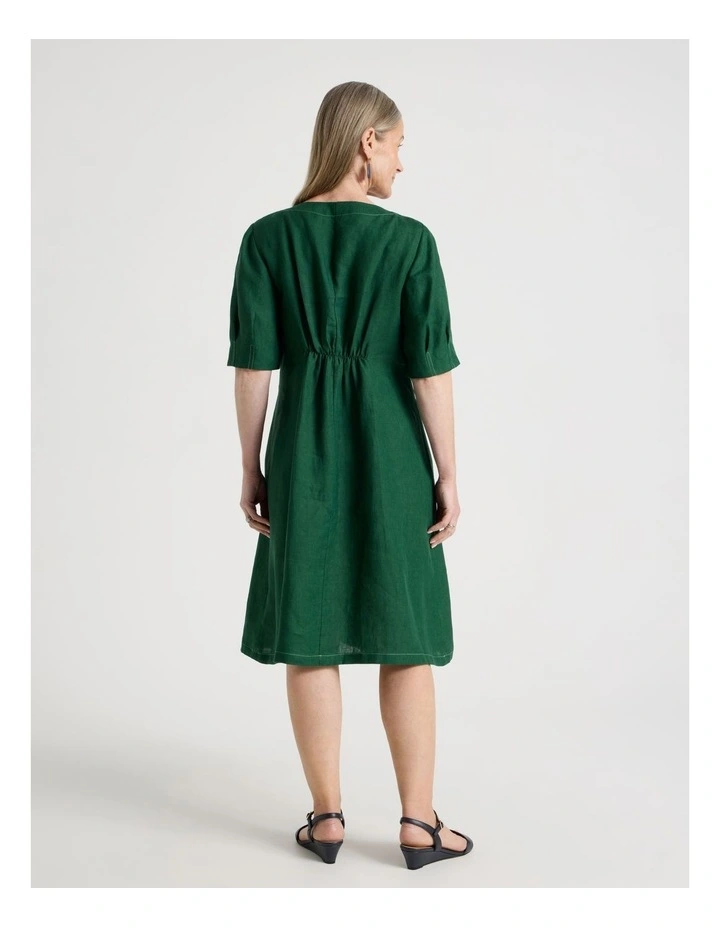 V Neck Pleat Sleeve Dress With Shaped Bodice in Green image 5