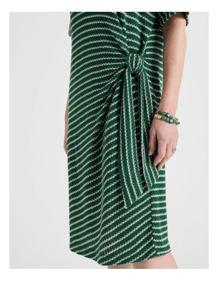 Fancy Knit Short Sleeve Lined Dress in Green and Ivory Stripe image 2