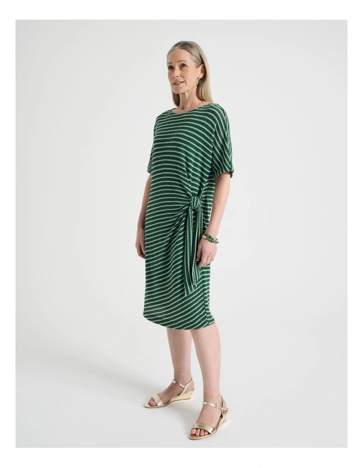 Fancy Knit Short Sleeve Lined Dress in Green and Ivory Stripe image 3