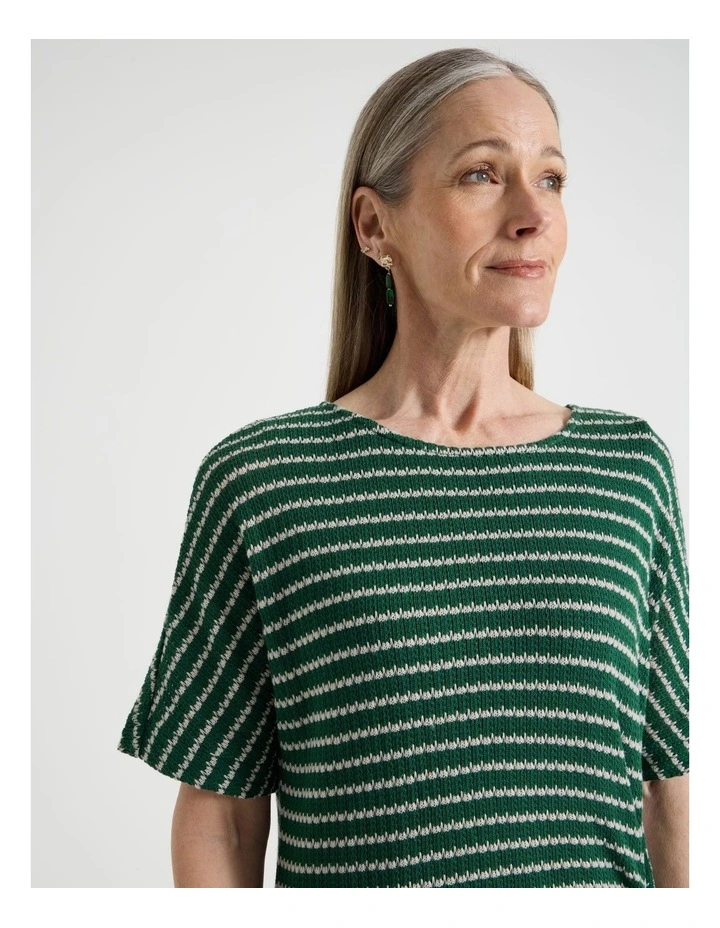 Fancy Knit Short Sleeve Lined Dress in Green and Ivory Stripe image 5