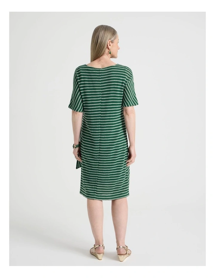 Fancy Knit Short Sleeve Lined Dress in Green and Ivory Stripe image 6