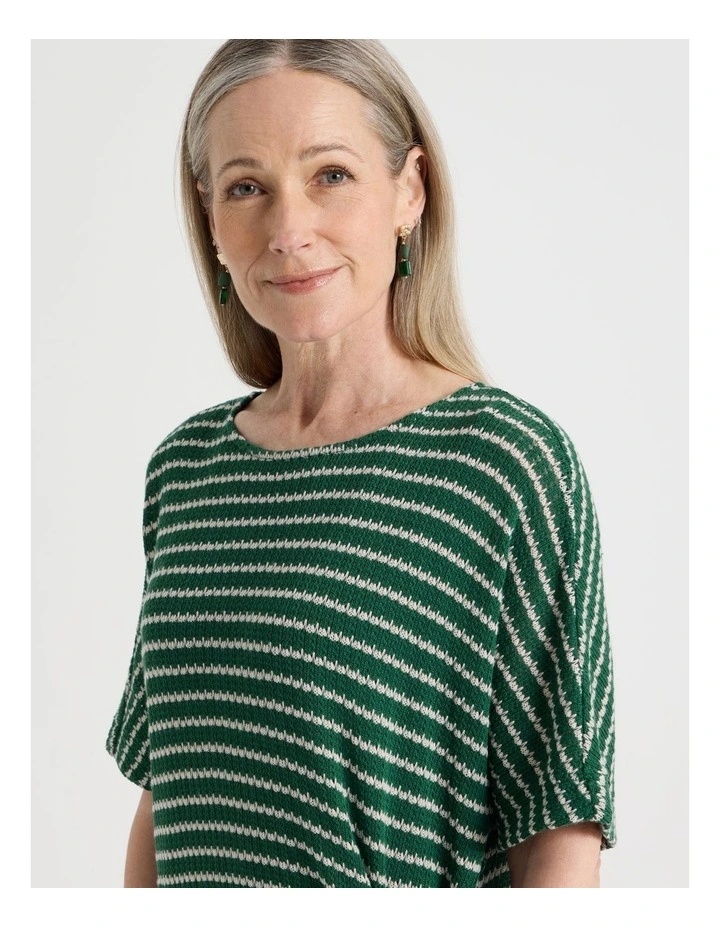 Fancy Knit Short Sleeve Lined Dress in Green and Ivory Stripe image 7