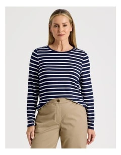 Long Sleeve Layering Tee in Navy/Ivory Stripe