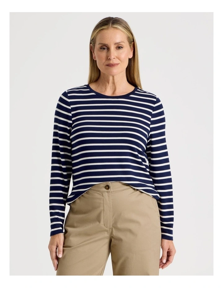 Long Sleeve Layering Tee in Navy/Ivory Stripe image 1
