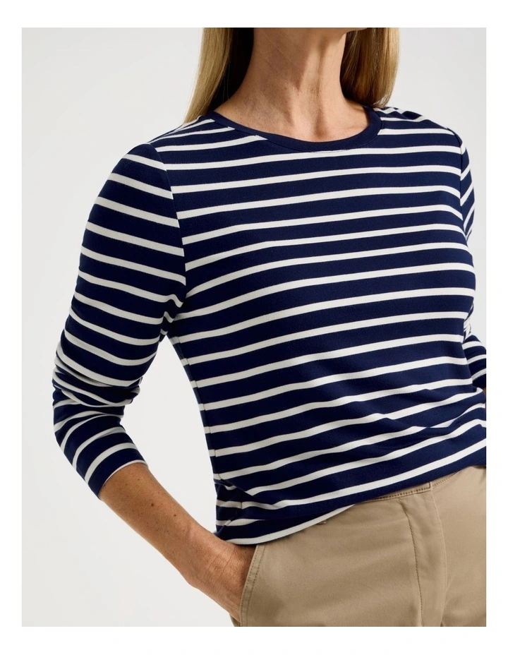Long Sleeve Layering Tee in Navy/Ivory Stripe image 2