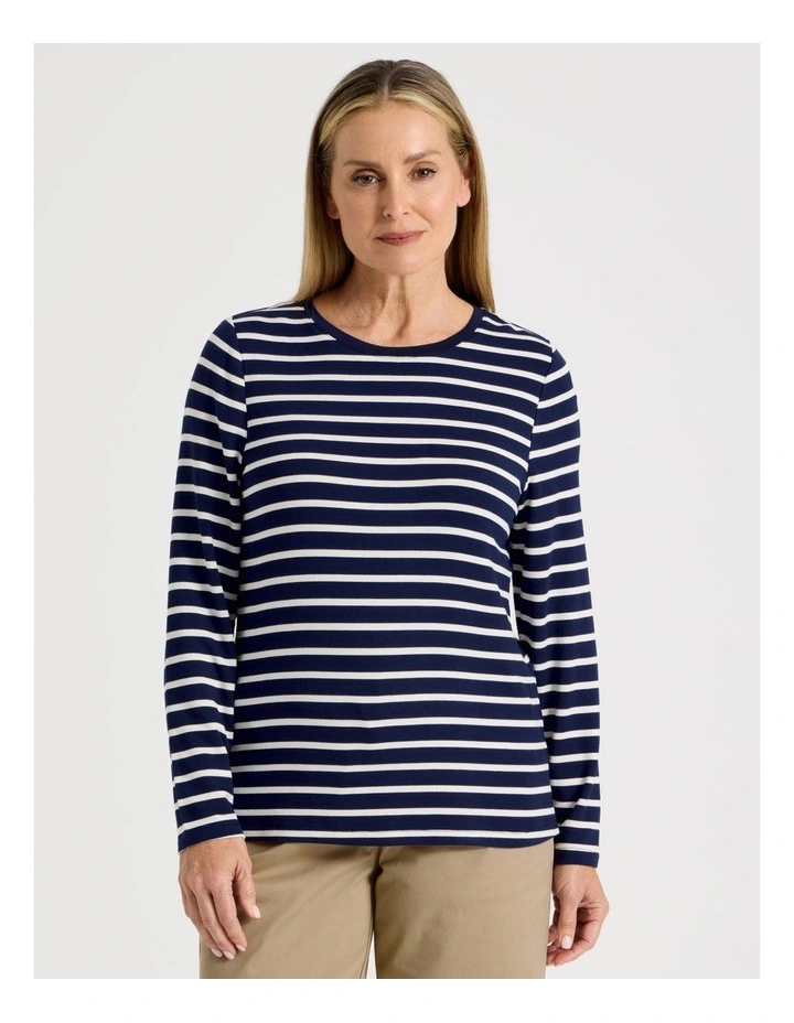 Long Sleeve Layering Tee in Navy/Ivory Stripe image 4