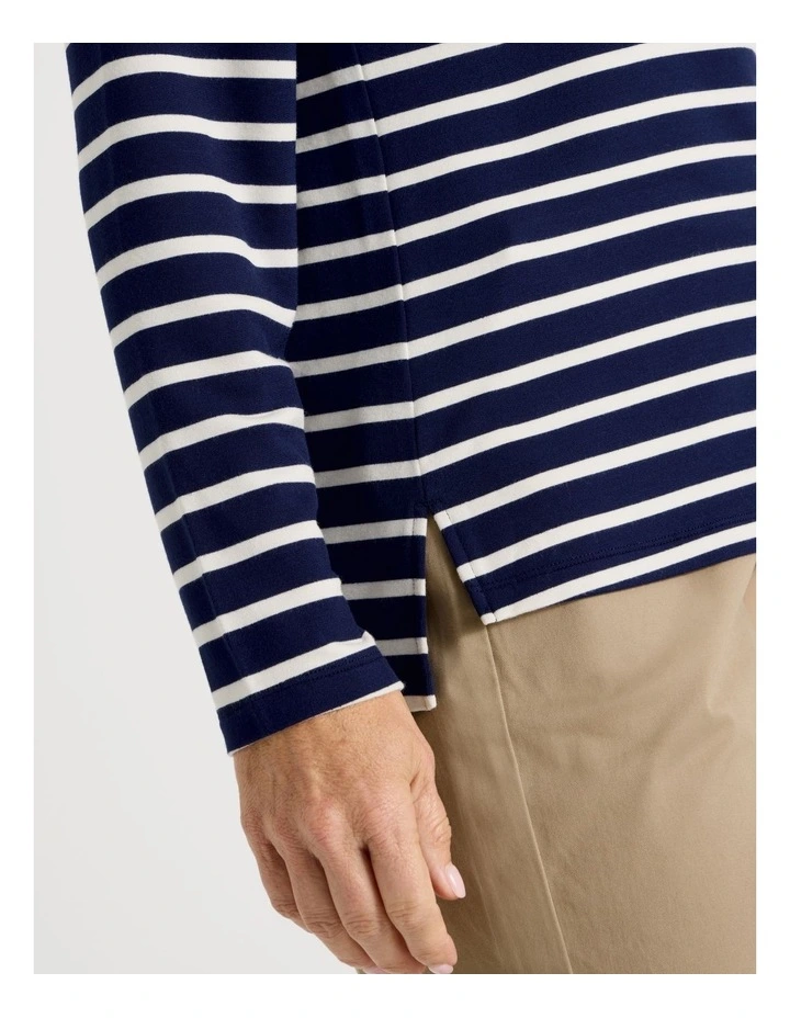 Long Sleeve Layering Tee in Navy/Ivory Stripe image 5