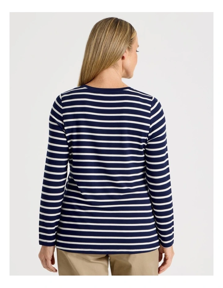 Long Sleeve Layering Tee in Navy/Ivory Stripe image 6