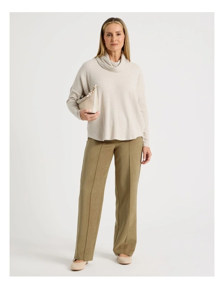 Cowl Neck Drop Shoulder Fancy Knit Tee in Oatmeal Marle image 3