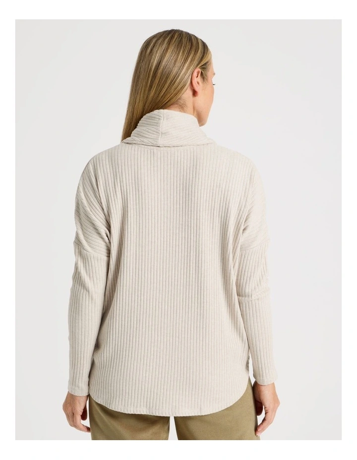 Cowl Neck Drop Shoulder Fancy Knit Tee in Oatmeal Marle image 5