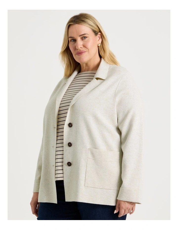 Knitted Long Sleeve Single Breasted Knitted Blazer in Ivory image 1