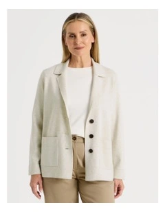 Knitted Long Sleeve Single Breasted Knitted Blazer in Ivory