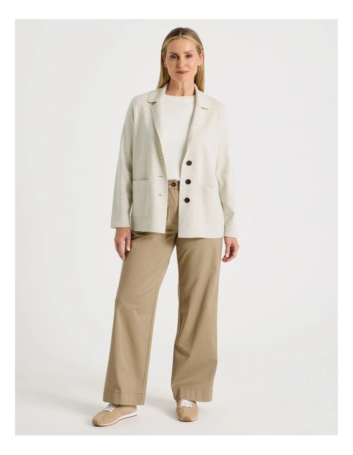 Knitted Long Sleeve Single Breasted Knitted Blazer in Ivory image 2