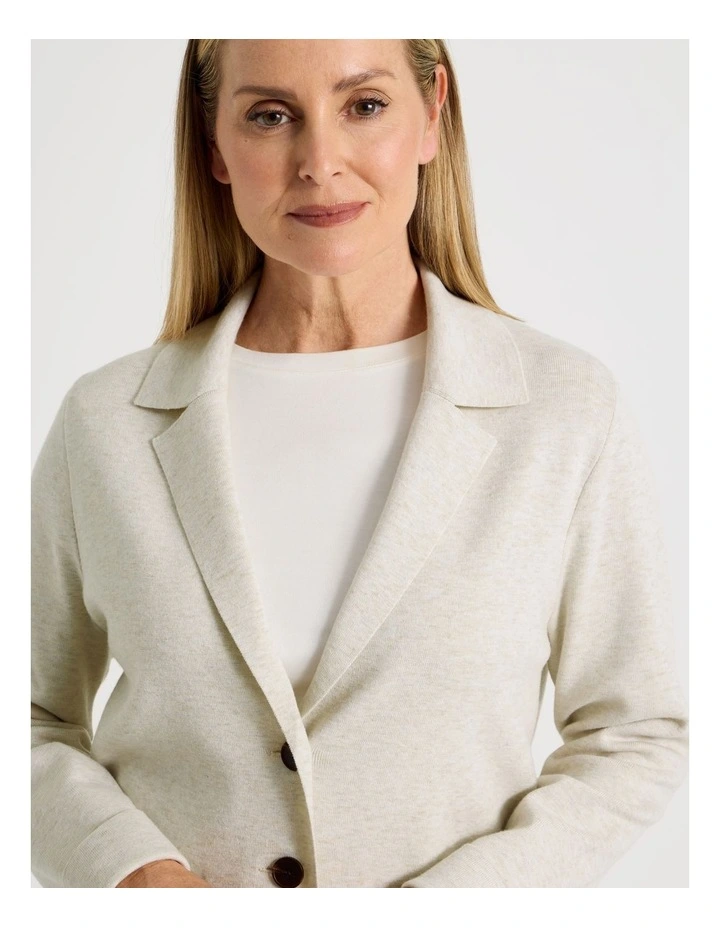 Knitted Long Sleeve Single Breasted Knitted Blazer in Ivory image 5