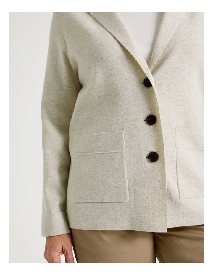 Knitted Long Sleeve Single Breasted Knitted Blazer in Ivory image 5