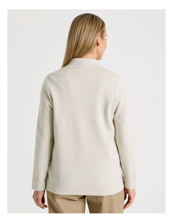 Knitted Long Sleeve Single Breasted Knitted Blazer in Ivory image 6