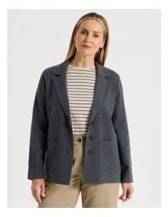 Knitted Long Sleeve Single Breasted Knitted Blazer in Charcoal