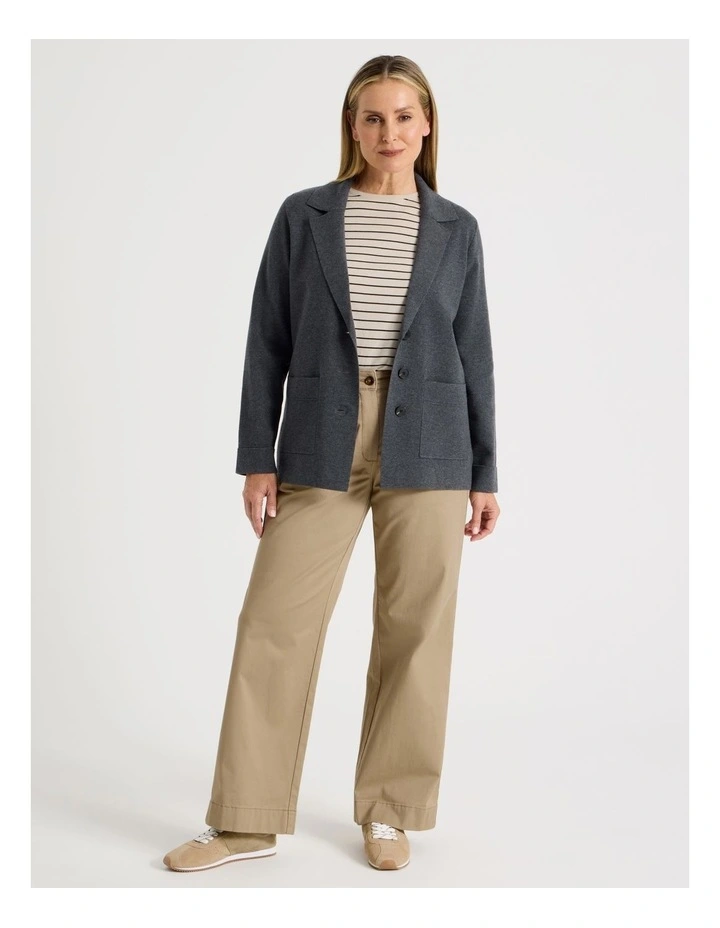 Knitted Long Sleeve Single Breasted Knitted Blazer in Charcoal image 2